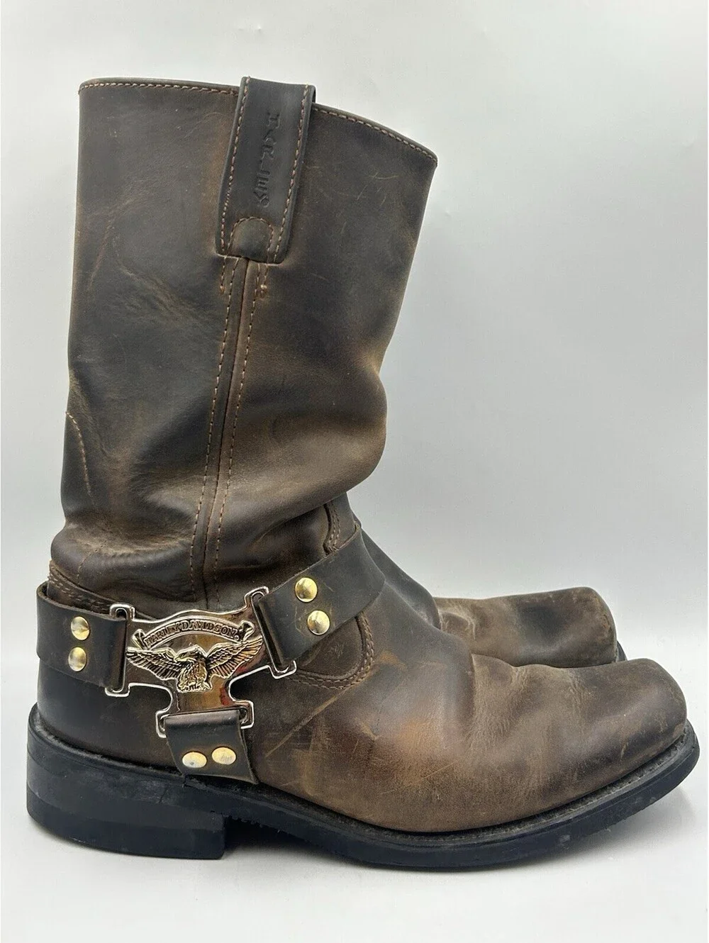 Vintage Harley Davidson 98409 Harness Boots Mens 9 Brown Leather Eagle Biker
